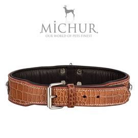 Michur Lakota Leather Dog Collar Brown Leather Blue Stones with Round Studs Available in Various Sizes