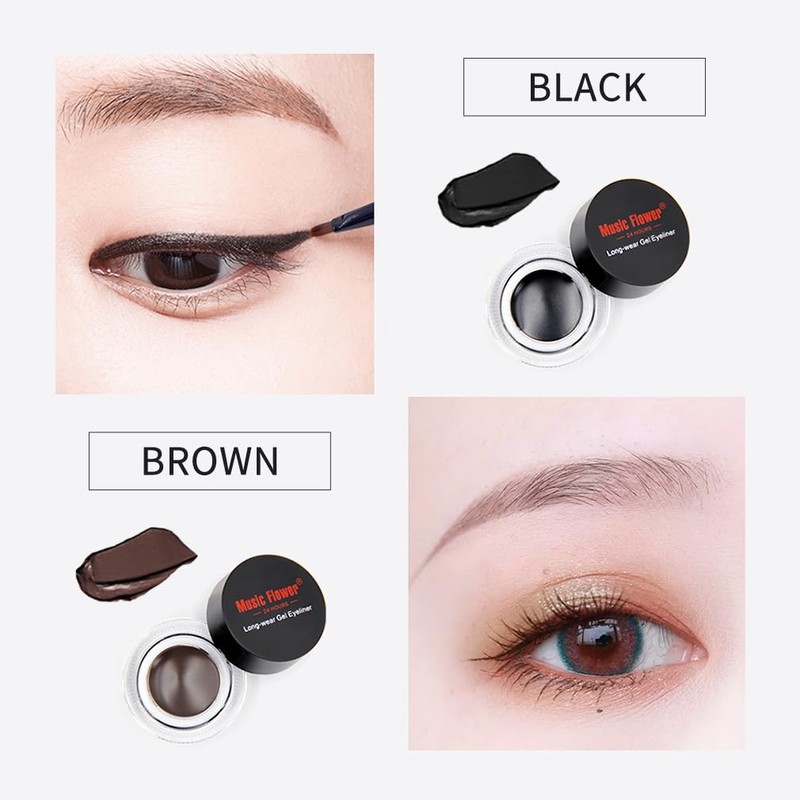 Gel Eyeliner Black+Brown Gel Liner Eyeliner No Fall Creamy Touch
