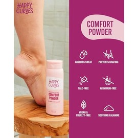 HAPPY CURVES Comfort Powder: Desodorante En Polvo Anti Rozaduras Sin Talco para El Cuerpo y Los Pies para Controlar Las Rozaduras Internas Del Muslo, 
