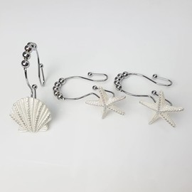 Alipis 12PCS Sea Star & Shell Shower Curtain Hooks, 304 Stainless Steel Rings for Bathroom DéCor, Rustproof and Easy to Use, Fits Straight & Curved Rods