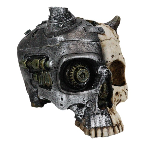Ebros Gift Steampunk Horned Demon Cyborg Robotic Geared Skull Decorative