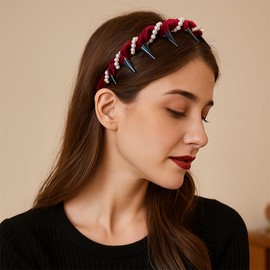 3 Pack Vintage High Cranium Artificial Pearl Hairband,Elegant Beaded Pearl Headbands with Teeth, Comb Hair Hoop Band Headwear for Women, Non Slip Hair Comb Head Bands Hairs Accessories Gift