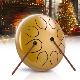 Steel Tongue Drum, Sunowl 6 Inch 8 Notes Tongue Drum C Key, Rust-Proof Mini Handpan Percussion Instrument Steel Drum for Beginners, Balmy Drum for Meditation Yoga Musical Education, Gold