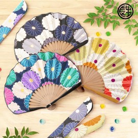 Osaka Choseido Folding Fan, Women's, Stylish, Business, Folding Bag, Handkerchief Set, yellow