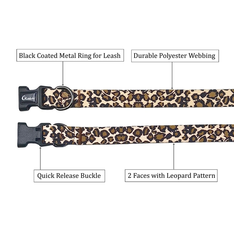 Olahibi Dog Collar Leash Set, Leopard Pattern, Polyester Material, Adjustable