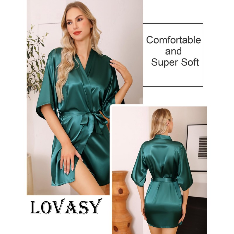 Lovasy Women's Satin Robe Summer Silk Dressing Gown for Women