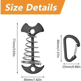 Walquicks 10Pcs Fishbone Deck Anchor Pegs, with Spring with Carabiners Aluminium Deck Tie Down Tent Stakes Buckle Aluminium Deck Windproof Tent Stakes, for Outdoor Camping Hiking