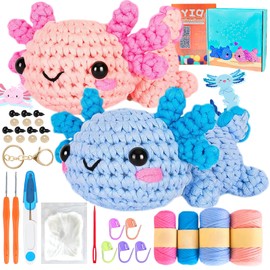 Nhcuijun Crochet Kit for Beginners - Salamander Knitting Kit with Step-by-Step Video Tutorial, Crochet Kits for Beginners Adults & Kids, DIY Knitting Supplies (Axolotl Crochet kit)