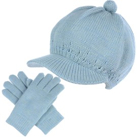BYOS Womens Winter Plush Fleece Lined Newsboy Knit Cap Cabbie Hat & Gloves Set