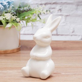 Veemoon Bunny Statue Ceramic White Rabbit Model Figurine Animal Decoration Mini Desktop Decoration Ceramic Crafts for Bedroom Desk Home Living Room Decor- A