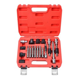 Prokomon 18 Pcs Alternator Pulley Tool Kit, Alternator Pulley Removal Tool, Insert Bit Socket Set Tool Kit – Car Pulley Removal Decoupling Puller
