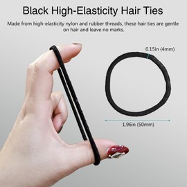 Jaasuee Ouchless Women's Elastic Hair Ties - 50 Pack, Black - 4MM Thick for Medium Hair - Ideal for Braids, Ponytails, and More - Comfortable, Painless Hair Accessories