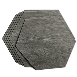 KASARO 15-Sheet Peel and Stick Floor Tile, Hexagon PVC Self Adhesive Decorative Tile for Bathroom Bedroom Kitchen Living Room, 0.12in Thickness Faux Wood Floor, 9" x 7.87", Dark Grey