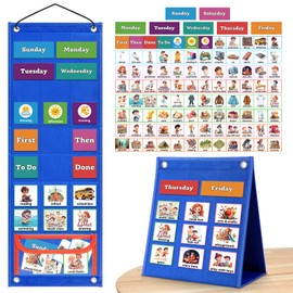 PITCOTT Visual Schedule for Kids Chore Chart，103 Daily Schedule Board Routine Pocket Chart Cards for Toddlers,Autism Learning Material Tool Wall Planner for Home School with 3 in 1 Cards Gift for Kids