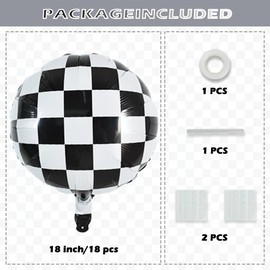 TONIFUL 18pcs Checkered Balloons 18 Inch Black and White Checkered Balloons Racing Balloons Large Checker Foil Balloons for Fast Race Car Themed Party Decorations Checkered Flag Party Supplies