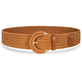 JASGOOD Women Braided Rattan Wide Belt Woven Waist Belt With Half-Circle Buckle for Summer Dress Jeans Pants Brown S:Fit Waist Size 31-37 Inches