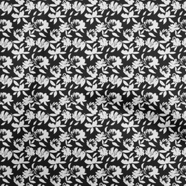 oneOone Velvet White & Black Fabric Floral Sewing Fabric by The Yard Printed DIY Clothing Sewing Supplies 58 Inch Wide