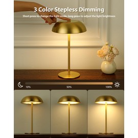 BRASSLISM Rechargeable Cordless 3-Way Height Table Lamp LED Desk Lamp Battery-Powered Lamp with Three Brightness Levels Portable Lamp for Bedroom/Restaurant/Dining Room/Camping/Cafe (Brass)