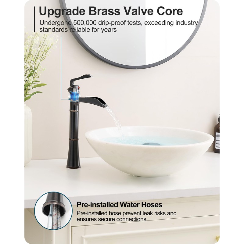 Tall Vessel Sink Faucet, Oil Rubbed Bronze Bathroom Faucet Waterfall