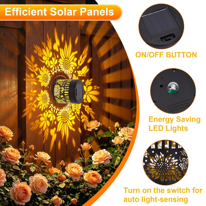 Lumoza 2 PCS Solar Fence Lights Outdoor, Metal Solar Powered