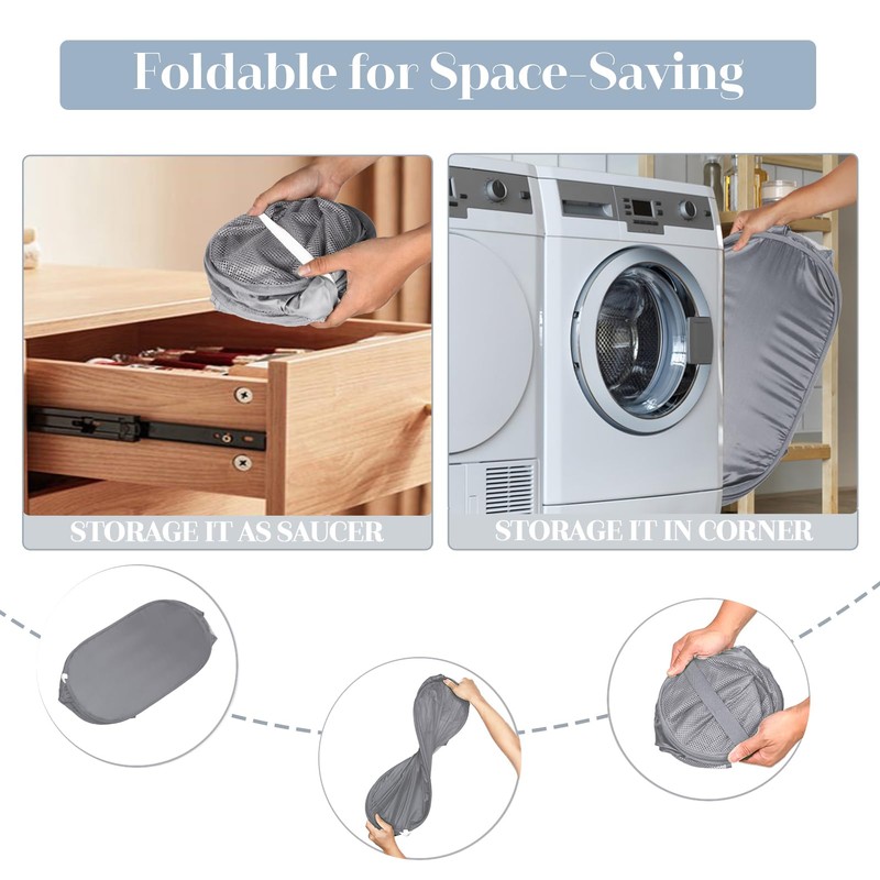 Durable Collapsible Laundry Baskets, Mesh Pop Up Laundry Hamper with