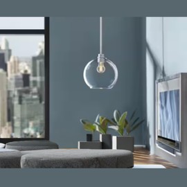 1-Light Modern Globe Pendant Light Clear Glass Shade with Polished Chrome Contemporary Mid Century, Adjustable Hanging Light Fixture for Living Room, Bedroom, Kitchen