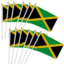 50 Packs Jamaican Flag Hand-hold Mini Small Hand-waved of Jamaica Flag With Plastic Sticks Party Parade Celebration Sports Football Game School Events Festival Outdoor Decoration