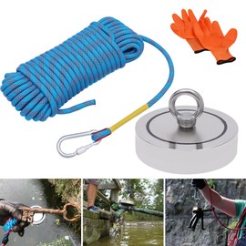 Magnet Fishing Kit 4000LBS, Deluxe Double Sided Fishing Magnet Kit with 66ft Rope Non-Slip Gloves and Case, Strong Pull Force Fishing, Premium Magnetic Fishing Kit for River, Lake, Beach, Lawn