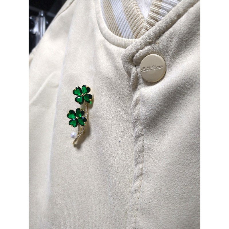 GFM® BRCH-Clover-CRYS Four Leaf Clover Crystal Small Enamel Brooch, Metal,