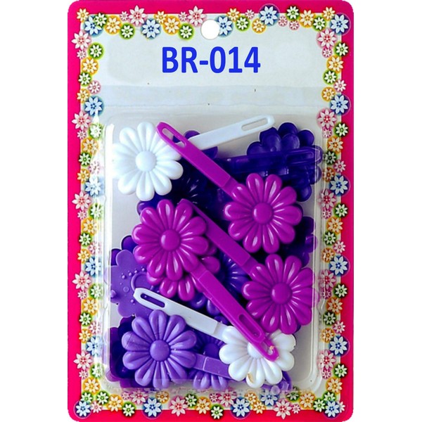Tara Girls Self Hinge Flower Barrettes - Purple & White - 18 Pcs.