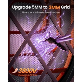 GAIATOP Electric Fly Swatter, 3800V Battery Powered Handheld Fly Zapper, 3-Layer Protection Grid Bug Zapper Racket for Home Bedroom Kitchen Office Backyard Patio Indoor Outdoor