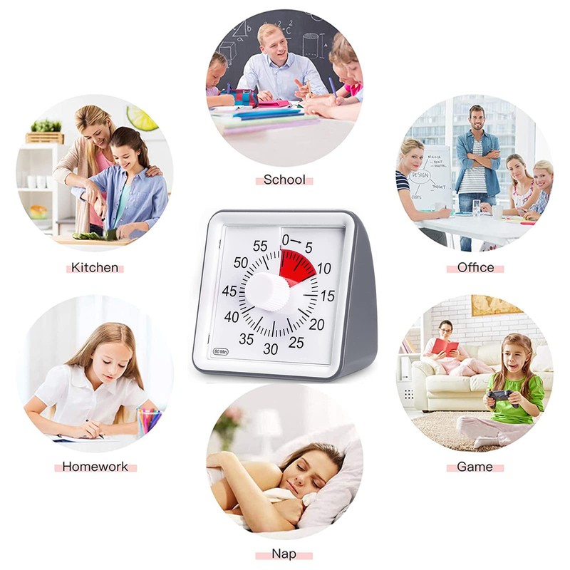 LivingHall Kitchen Timer 60 Minute High Visibility Timer (Gray, 8cmX8cmX4cm)