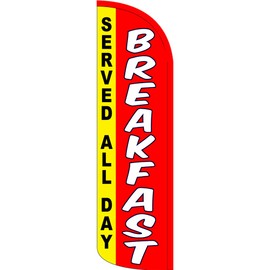 Breakfast (Served All Day) Windless Feather Flag Bundle (11.5' Tall Flag, 15' Tall Flagpole, Ground Mount Stake) 841098163099