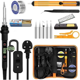 Soldering Iron Kit - 80W Fast Ceramic Heating Soldering Gun LED Digital Advanced Solder Iron Soldering Gun kit Temperature Adjustable LCD Display [110 V, UK Plug]