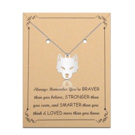 FUSTMW Wolf Head Pendant Necklace Wolf Gifts for Wolf Lovers Jewelry Wolf Necklace Cool Wolf Gifts Animal Lover Gifts, Small, Stainless Steel, No Gemstone