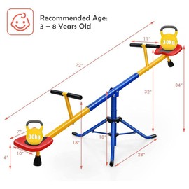 Costzon Seesaw Teeter Totter, 2 in 1 Metal Rocking Seesaw for Toddlers with Easy-Grip Handles, Indoor Outdoor Toy Gifts for Ages 3-8 - Color and Size: 2-Person Metal Red & Yellow