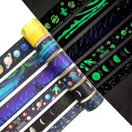 Luminous Galaxy Washi Tape Set Space Glow in The Dark Masking Tape Decorative for Art, DIY Crafts, Diary Supplies, Planner, Scrapbook, Cards/Gift Packaging