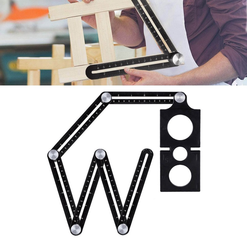 6 Fold Ruler Aluminum Alloy Portable Lightweight Black Folding Multi