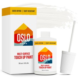 Oslo Home Touch Up Paint, True White, 1oz, Satin, w/brush in bottle, Quick drying, for Home repairs, Kitchen Cabinets, Furniture