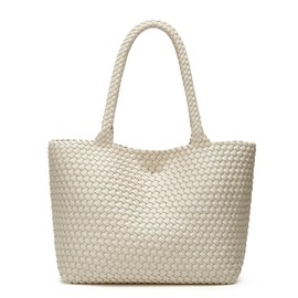 Woven Bags for Women Tote Purse: Vegan Leather Shoulder Handbags - Fashion Beach Tote Bags - Large Travel Totes Handwoven Satchel for Holidays (Seashell Color)