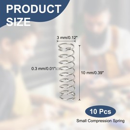 sourcing map Compression Spring 3 mm OD 0.3 mm Wire 10 mm Free Length 304 Stainless Steel Small Extension Spring for DIY Projects Home Shop Repairs (Silver Tone, Pack of 10)