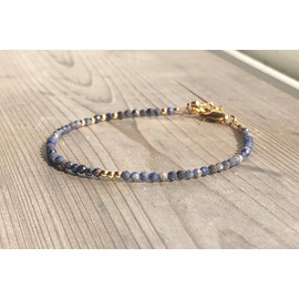 Blauer Saphir, 3 mm, runde Form, facettierte Perlen, 17,8 cm, verstellbarer vergoldeter Verschluss, Armband für Männer und Frauen | LK_STACK_01635