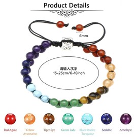WULILONG 7 Chakra Crystal Bracelet Reiki Healing Crystal Gemstone Yoga Stone Beaded Braided Bracelet Bracelets for Women Birthday Christmas Jewellery Gifts (#3)