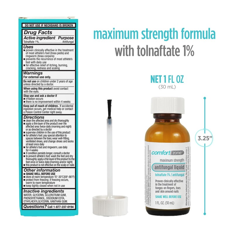 Comfort Zone Tolnaftate 1% Anti Fungal Liquid Solution, Soothes Itching,