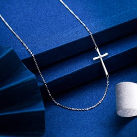 EleQueen Classic Sideways Choker Cross Necklace 925 Sterling Silver Religious Symbol Gift for Women Girls