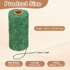 PATIKIL 2mm x 109 Yard Cotton Butcher Twine, Cotton Bakers Twine String Rope Cord for Gift Wrapping Arts Crafts Party Decorations Gardening, Green Gold