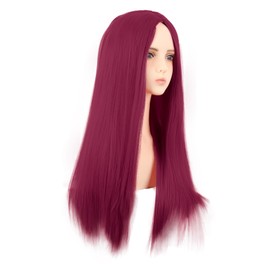 MapofBeauty 28 Inches/70 cm Fashion Monochrome Length Straight Wig High Temperature Fiber Regular Wig (Blood-Red)