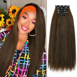 HANNE 22 Inch Kinky Straight Clip Ins Hair Extensions Clip ins for Women 4 Pieces/Lot Yaki Hair Seamless Kinky Clip ins Hair Extensions Clip ins for Daily or Party Use (M30, 22 Inch)