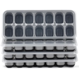 Ice Cube Tray 4 Pack, Easy-Release & Flexible 56 pcs Silicone Ice Cube Trays with Spill-Resistant Removable Lid, Stackable Ice Trays with Covers for Freezer, Cocktail
