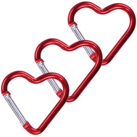 KON Carabiner Heart Shaped Cute Keychain Hook Aluminum Multi-functional Carabiner Carabiner Hook Spring Hook Red Set of 3